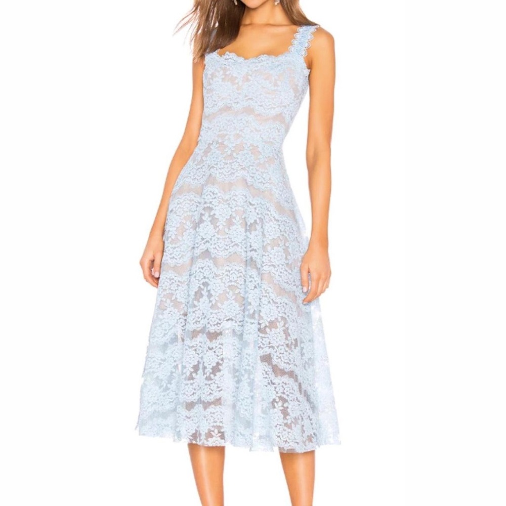 Bronx and Banco Light Blue Lace Midi Dress
